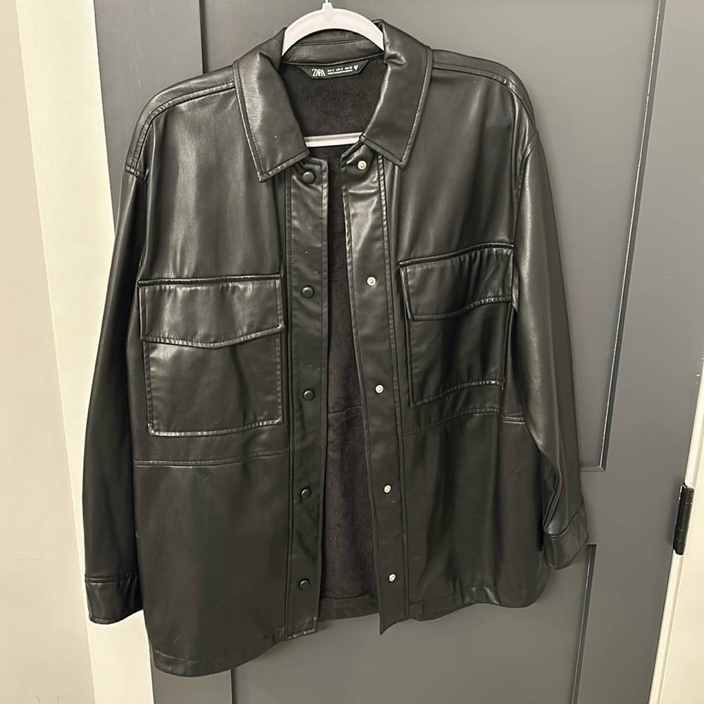 Leather oversized shacket
